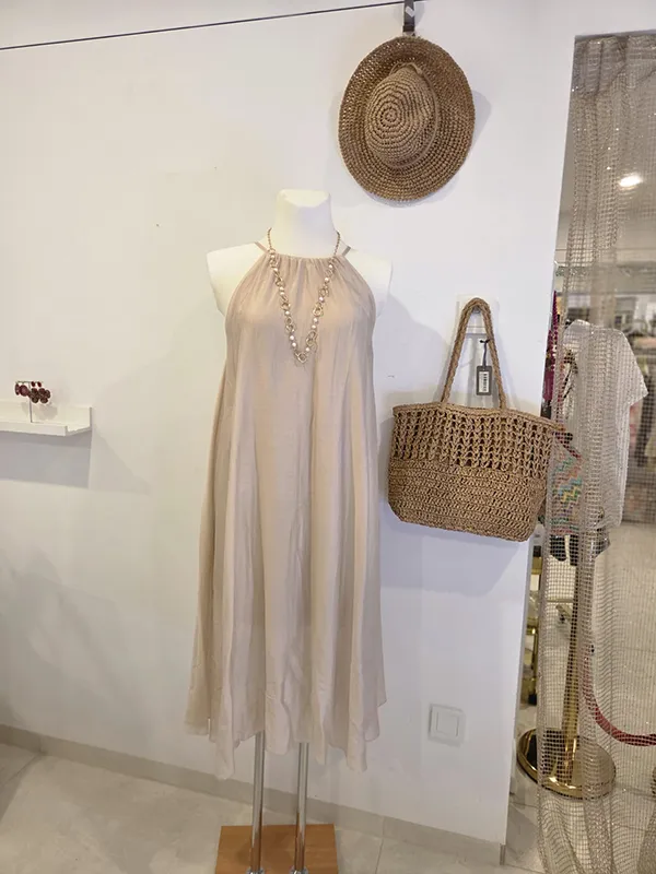 Maxikleid Halterneck Taupe
